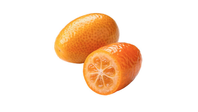 Fresh ripe sweet orange kumquat citrus fruits whole sliced isolated on transparent background