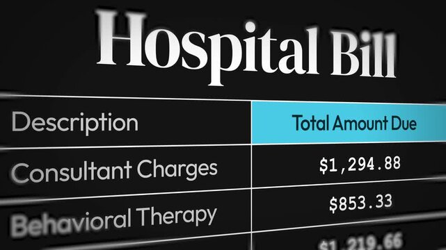 Analyzing hospital bill with consultant charges and behavioral therapy costs in detailed breakdown, 4k animation for financial planning.