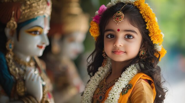 . Rejang Dewa Ritual Young indian girl in traditional attire celebrating cultural festival