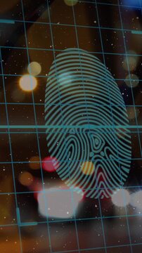 Animation of fingerprint over cityscape at night