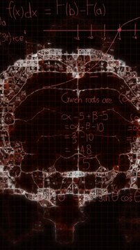 Animation of human brain and dna helix over mathematics formulas and geometry angles