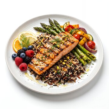 Premium gourmet balanced meal with five food groups