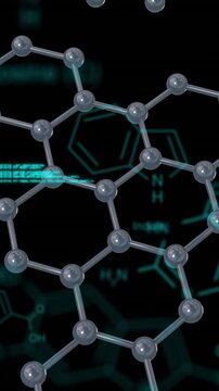 Molecular structure and chemical formulas, scientific data processing animation