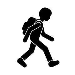 Silhouette of a young student walking with a backpack on his back.
