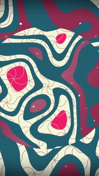 Animation of colourful shapes moving on liquid background