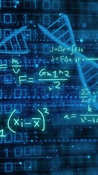 Animation of dna strand and scientific data processing over black background