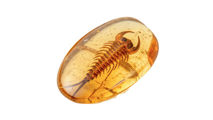 Prehistoric ancient amber stone gemstone with fossil insect bug isolated on transparent background © harrington