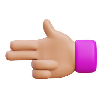 3D Hand Gesture: A stylized 3D render of a hand forming a finger gun gesture, with a vibrant pink cuff around the wrist, signifying a playful or assertive action.