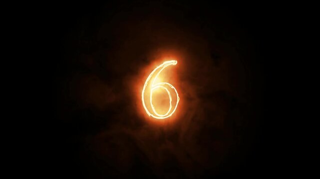 Burning Fire Countdown 10 to 1 Animation with Flame Numbers and Smoke on Dark Background, hot fire countdown element for video transitions
