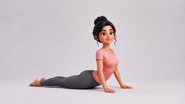 Young Woman Practicing cobra Pose 3D Character Illustration  | Yoga Series 02 / 04