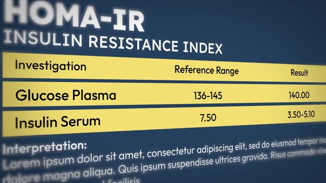 Homa-ir insulin resistance index analysis with glucose plasma and insulin serum results, 4k animation.