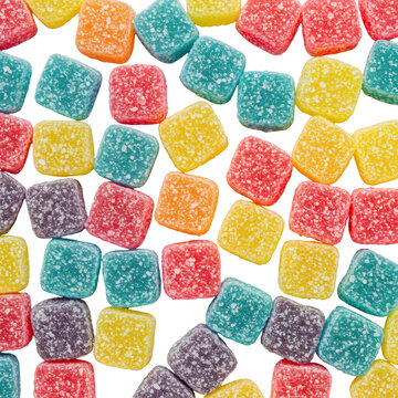 Colorful sugar-coated gumdrops a vibrant array of sweet treats isolated on white background