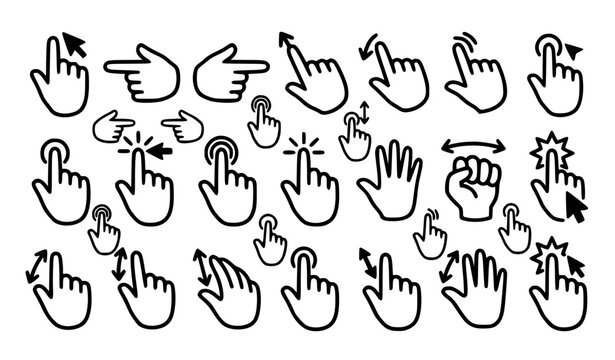 Hand cursor click pointer gesture icon collection for computer interface vector