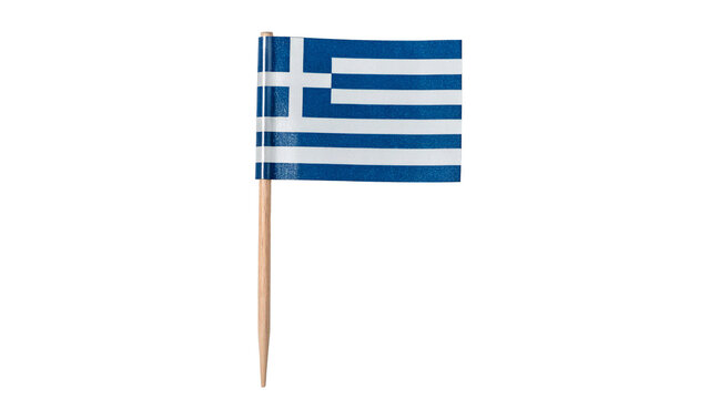 Small paper flag of Greece on wooden toothpick isolated on transparent background