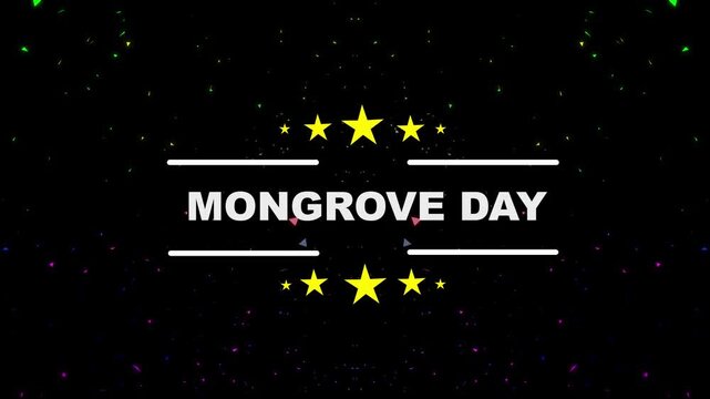  Animated mangrove day typography with gold stars, on black background, 1. mangrove day. Mangrove trees illustration for mangrove day celebration.. 