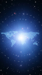 Binary code circular with world map cyberspace illustration. © robsonphoto