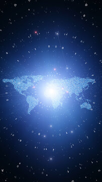 Binary code circular with world map cyberspace illustration.