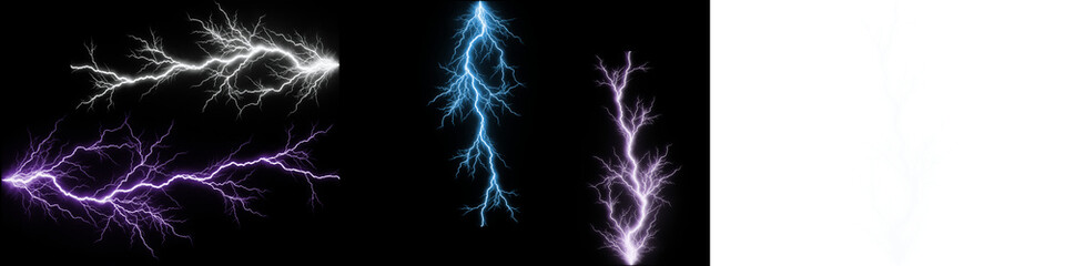 Obraz premium Four colorful lightning bolt effects on transparent background electric energy png