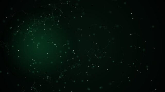 Abstract Green Particle Motion Background with Floating Glowing Dust Elements.