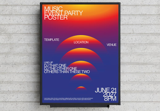 Electronic Music Summer Party Event Poster Template with Space Sunset Gradient Background