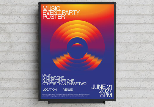 Electronic Music Summer Party Event Poster Template with Abstract Circular Space Shape Gradients