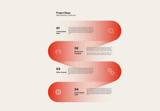 Project Steps Infographic Template with Gradient Zig Zag Rounded Elements and Icons