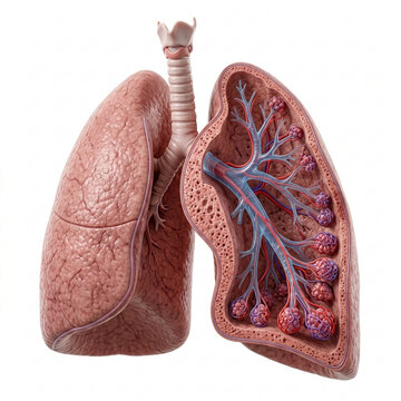 Human Lungs Anatomy - Detailed Cross-Sectional View of Bronchioles and Alveoli