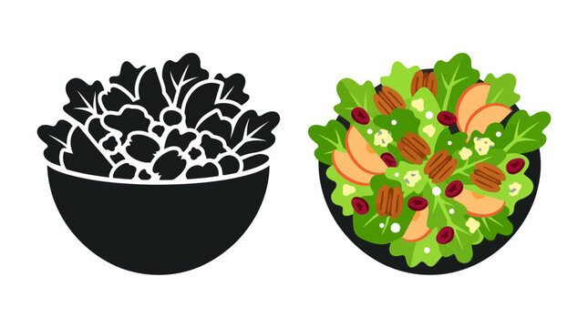 Salad in a bowl a colorful vector illustration with a black silhouette