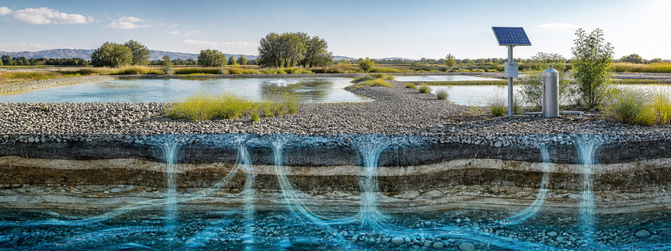 Groundwater recharge basins with clean monitoring technology