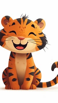selective focus cute cartoon tiger on white background