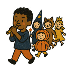 Fototapeta premium PNG Children in festive Halloween costumes
