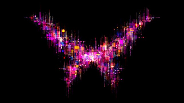 butterfly composed of luminous data streams and holographic wings, vibrant futuristic composition