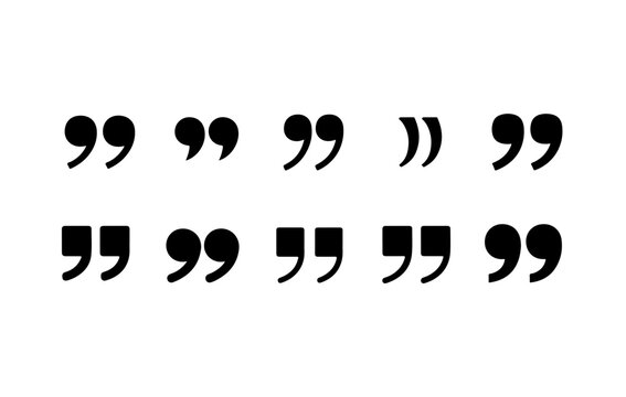 Quote mark symbol vector set isolated on transparent background, black quotation signs.
