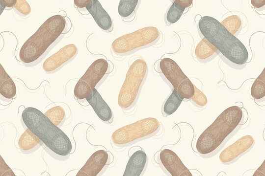 Seamless pattern of hand-drawn ballet slippers or soft dance shoes in neutral beige, brown, and grey tones on a light cream background, flat style