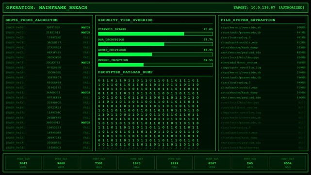 Operation Mainframe Breach Brute Force Security Override Animation.