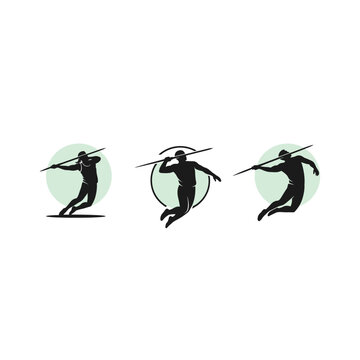Javelin throwers in motion silhouette set