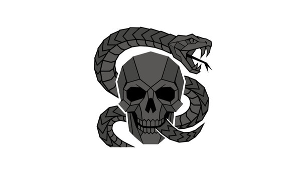  Geometric Low Poly Skull and Viper Snake Vector Illustration Icon with Gothic Aggressive Serpent Elements for T-Shirts, Tattoos, Logos, and Edgy Prints
