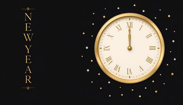 A golden clock displaying nearly midnight and the word newyear adorns a black background timepiece golden clock new years countdown celebration festive holiday event greetings