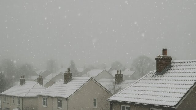 Snowy suburban winter desktop wallpaper