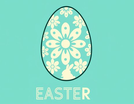 A pale yellow floral ornament is centered within a teal colored egg shape aquamarine bloom botanical celebration central circular decoration design duotone easter flower