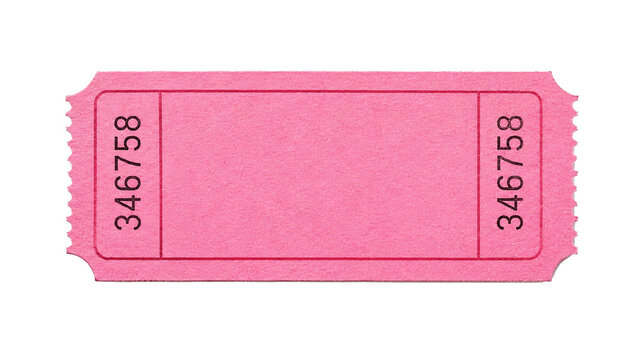 A single pink paper admission ticket featuring stub borders and the sequential number 346758 printed vertically on both ends