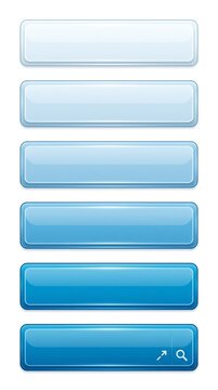Set of glossy blue web buttons with search icon isolated on white background
