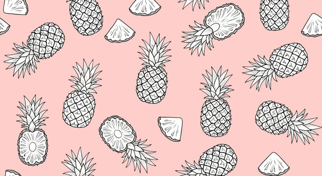 Pineapple fruit seamless pattern on pink background