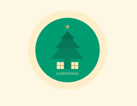 Minimalist christmas tree vector illustration with gifts and a star on a green circle flat design holiday seasonal winter decor gift presents evergreen fir