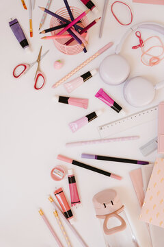 Flat Lay Pastel School Supplies With Left Side Copy Space