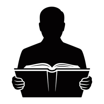 Reading person silhouette with an open book in hands vector illustration