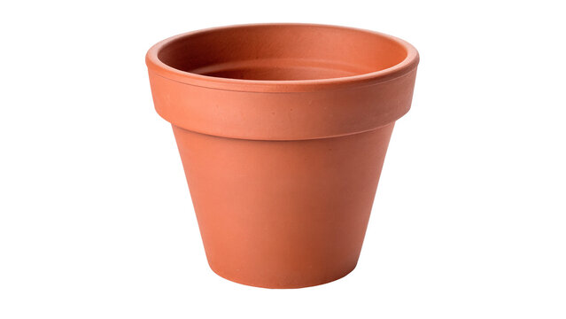 Empty classic terracotta clay flower pot for gardening and planting flowers isolated on transparent background