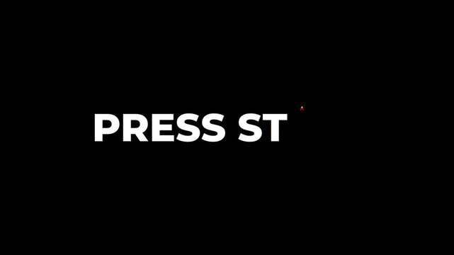 PRESS START glitch text animation. PRESS START Glitch text distortion effect. PRESS START text animation.