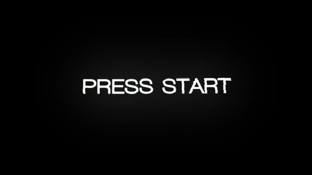 PRESS START glitch text animation. PRESS START Glitch text distortion effect. PRESS START text animation.