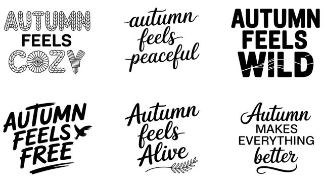 Autumn lettering quotes set, fall typography vector, seasonal hand drawn text Editable Vector